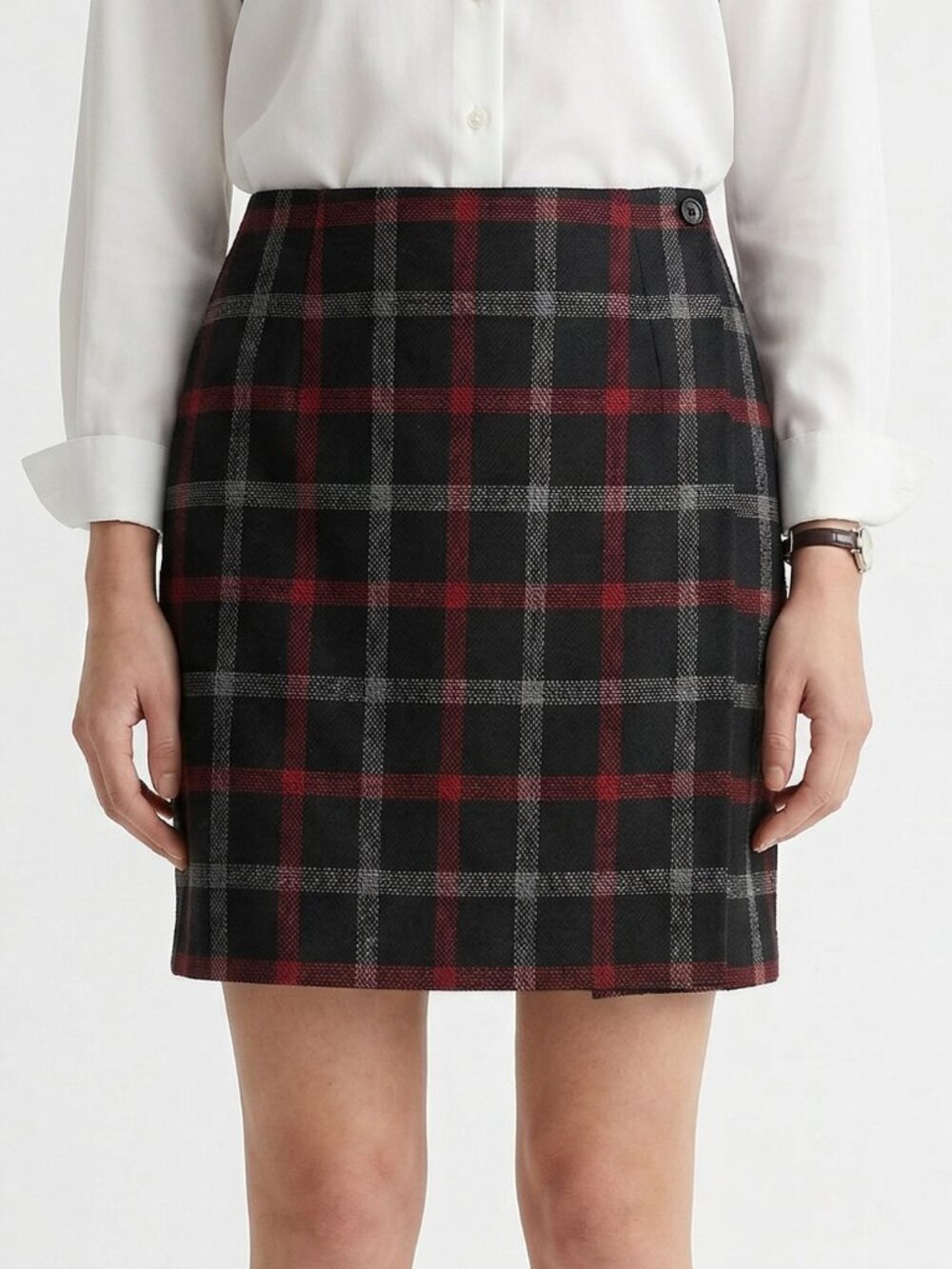 Worthington Skirt Black Red Plaid Wrap Wool Preppy Academia 18